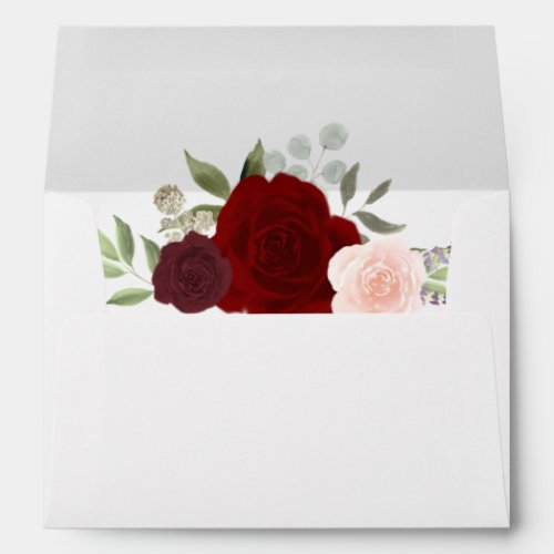 Burgundy &amp; Blush Watercolor Floral Elegant Wedding Envelope