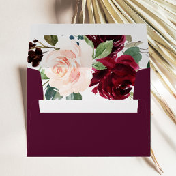 Burgundy Blush Watercolor Floral Wedding Envelope