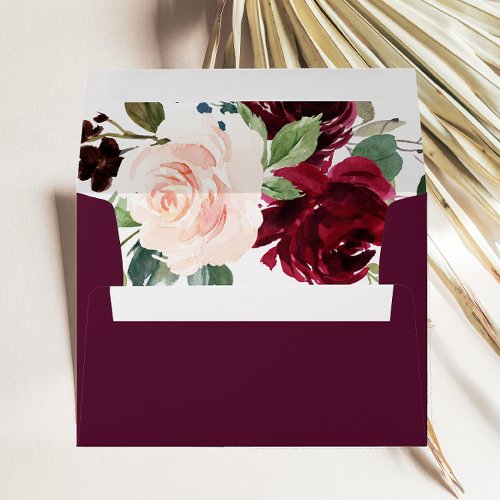 Burgundy Blush Watercolor Floral Wedding Envelope