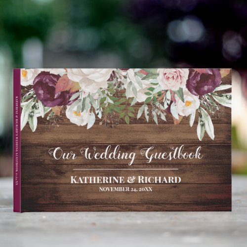 Burgundy Blush Watercolor Floral Wedding Guest Book