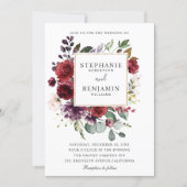 Burgundy Blush Watercolor Floral Wedding Invitation (Front)