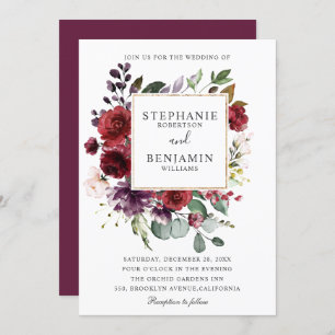 Burgundy Blush Watercolor Floral Wedding Invitation