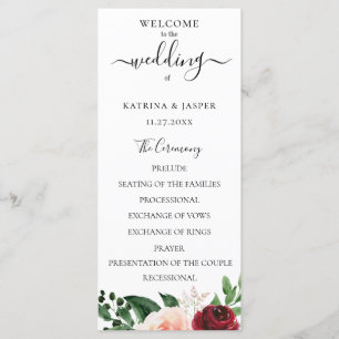 Burgundy Blush Watercolor Floral Wedding Program