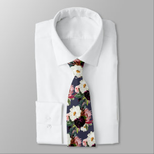 Burgundy + Blush Watercolor Flowers Neck Tie