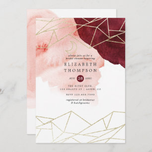 Burgundy Blush Watercolor Geometric Bridal Shower Invitation