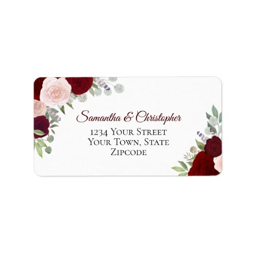 Burgundy  Blush Watercolor Roses Wedding Address Label