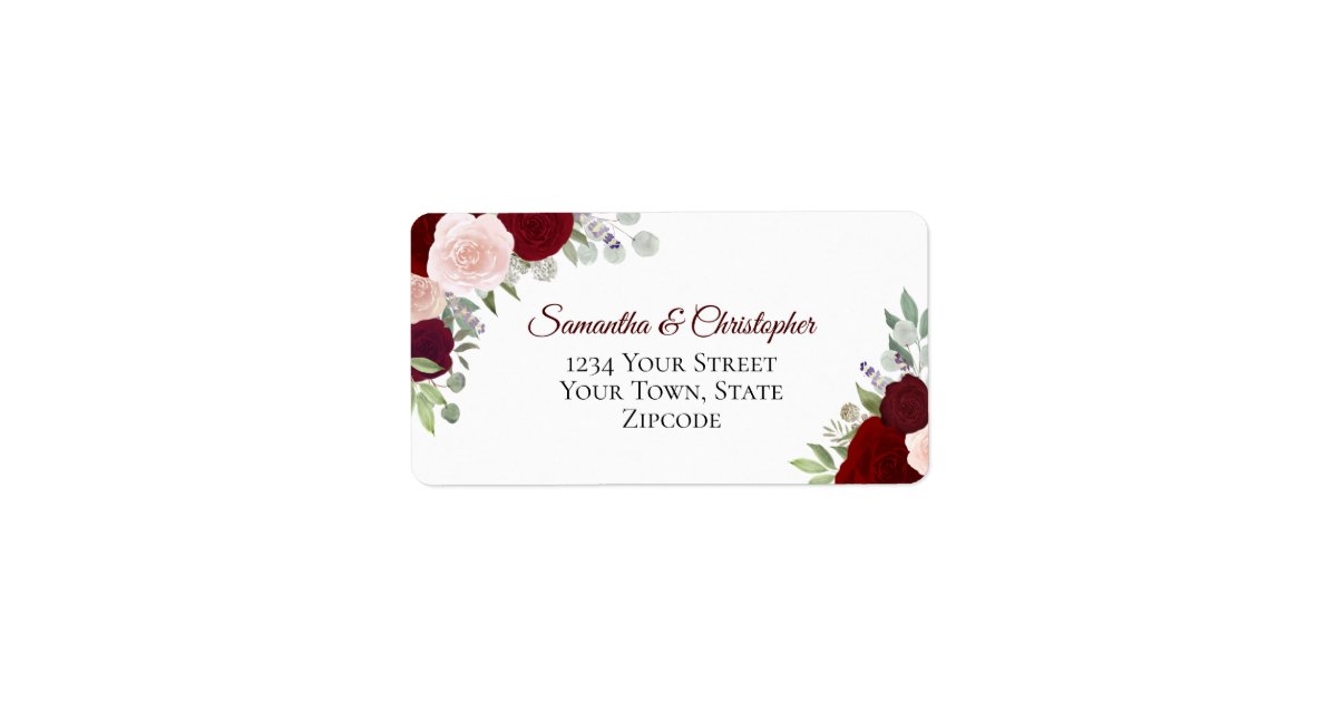 Burgundy & Blush Watercolor Roses Wedding Address Label | Zazzle
