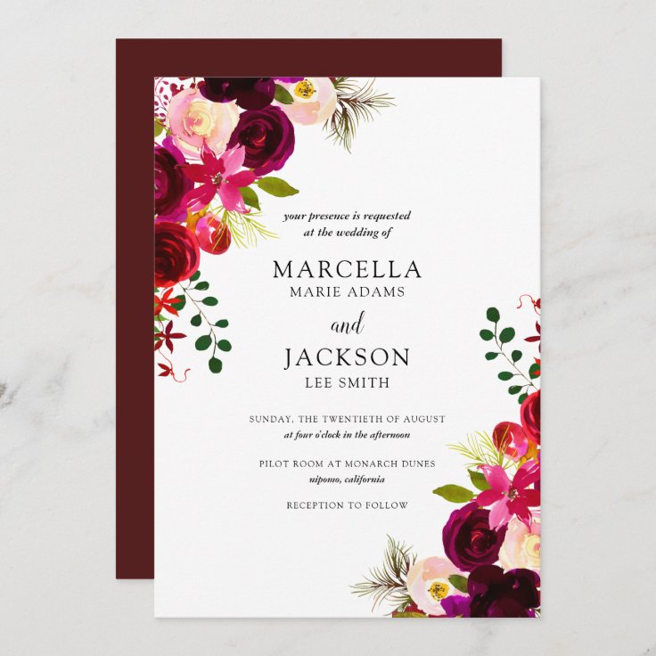 Burgundy & Blush Wedding Invitation | Zazzle