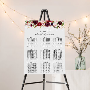 burgundy blush wedding seating chart foam board