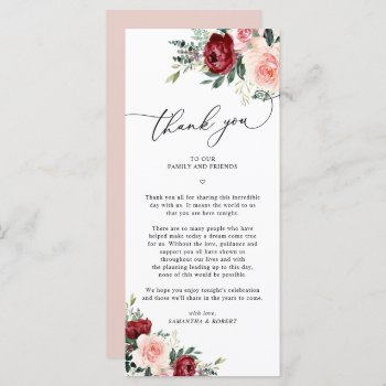 Burgundy Blush Wedding Thank You Letter Card by PeachBloome at Zazzle