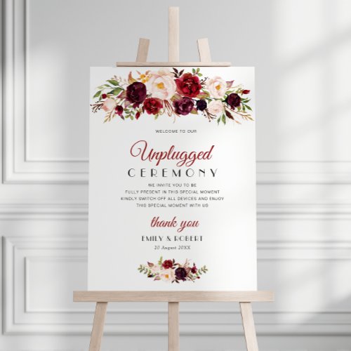 burgundy  blush wedding unplugged ceremony sign