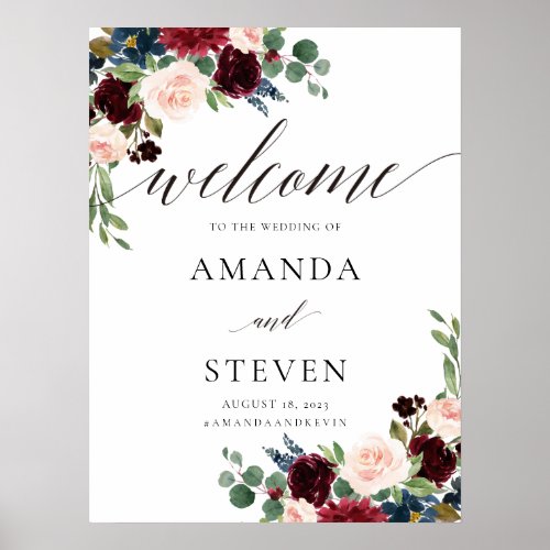 Burgundy Blush Wedding Welcome Sign