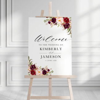 Burgundy & blush welcome wedding sign