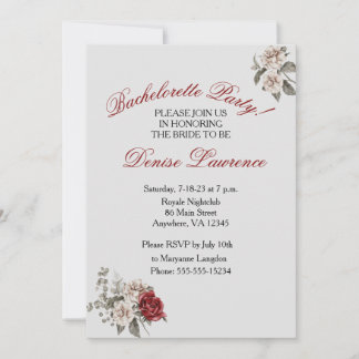 Burgundy Blush White Bachelorette Party Invitation