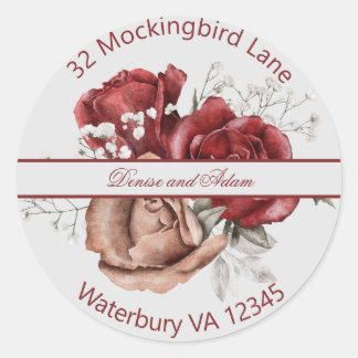Burgundy Blush & White Roses Classic Round Sticker
