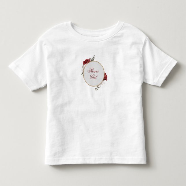 Burgundy Blush & White Roses Flower Girl T-Shirt (Front)