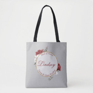 Burgundy Blush & White Roses Maid of Honor Tote Bag
