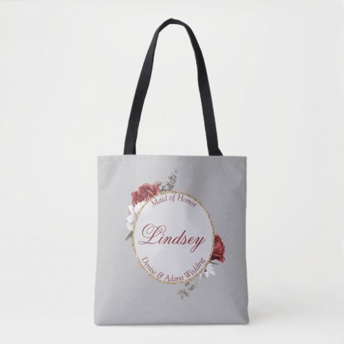 Burgundy Blush  White Roses Maid of Honor  Tote Bag