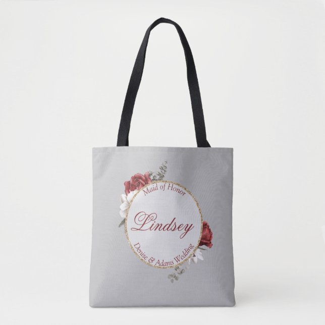 Burgundy Blush & White Roses Maid of Honor  Tote Bag (Front)