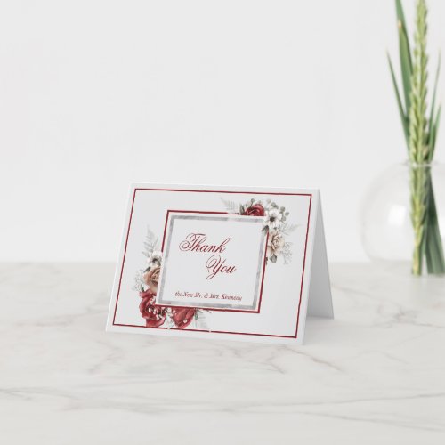 Burgundy Blush  White Roses Wedding Gift Thank Yo Thank You Card