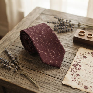 Burgundy Blush Wildflower Botanical Pattern Neck Tie