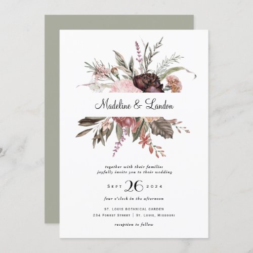Burgundy Blush Wildflower Wedding Invitation
