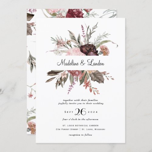 Burgundy Blush Wildflower Wedding Invitation