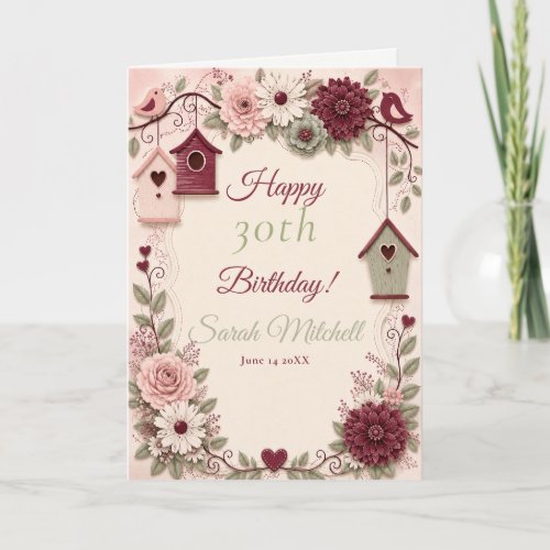 Burgundy Blush Winter Birthday Party Card