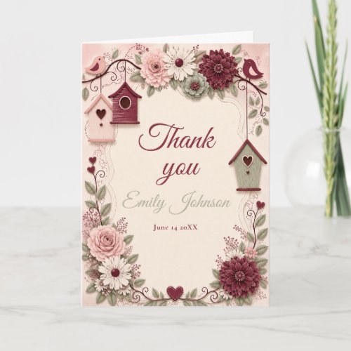 Burgundy Blush Winter Bridal Shower Thank You Card