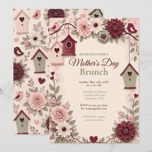 Burgundy Blush Winter Mother’s Day Brunch Invitation