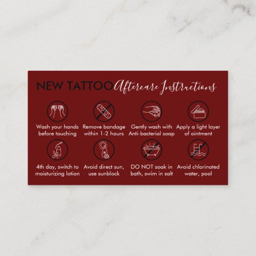 Burgundy Body Art Aftercare Instructions Tattoo Business Card