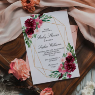Burgundy Bohemian Floral Baby Shower Invitation