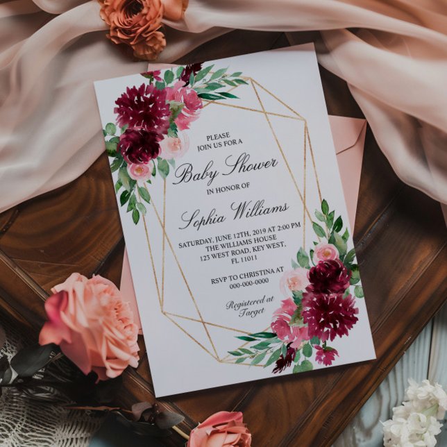 Burgundy Bohemian Floral Baby Shower Invitation (Creator Uploaded)