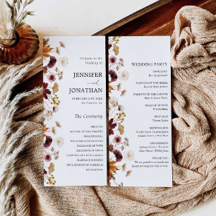 Burgundy Boho Fall Floral Wedding Flat Program