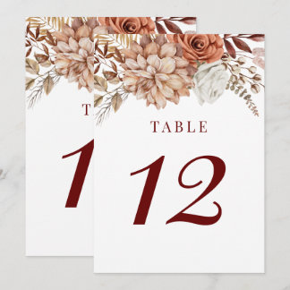 Burgundy Boho Fall Floral Wedding Table Number