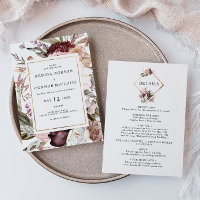 Burgundy Boho Floral All In One Wedding Invitation