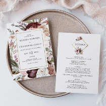 Burgundy Boho Floral All In One Wedding Invitation