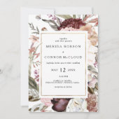 Burgundy Boho Floral All In One Wedding Invitation (Front)