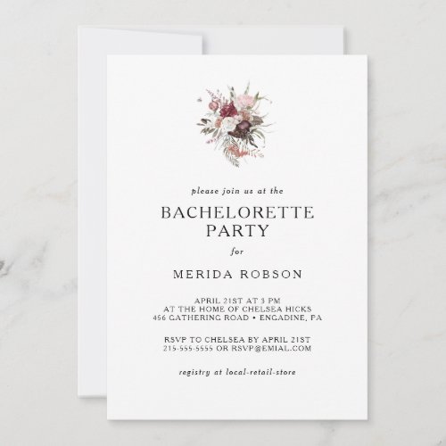 Burgundy Boho Floral Bachelorette Party Invitation
