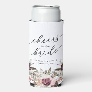 Burgundy Boho Floral Bridal Shower Seltzer Can Cooler