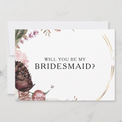 Burgundy Boho Floral Bridesmaid Proposal Card