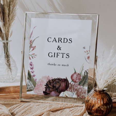 Burgundy Boho Floral Cards And Gifts Sign