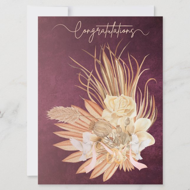 Burgundy Boho Floral Congratulations Wedding Card (Front)