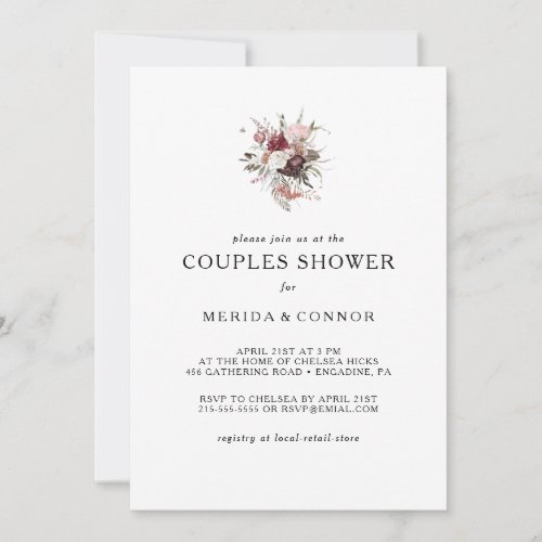 Burgundy Boho Floral Couples Shower Invitation