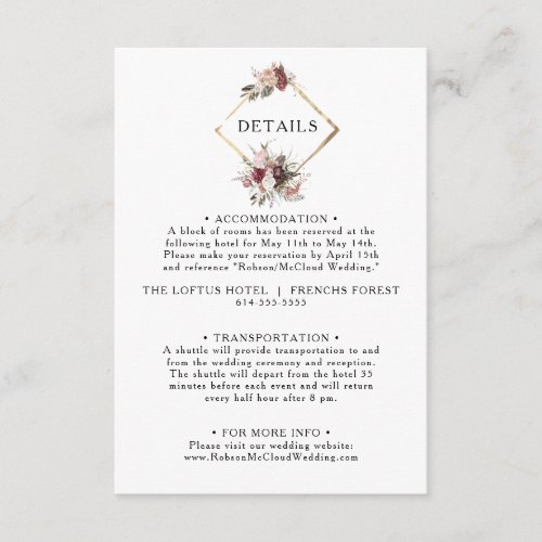 Burgundy Boho Floral Details Enclosure Card