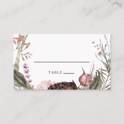 Burgundy Boho Floral Flat Wedding Place Card