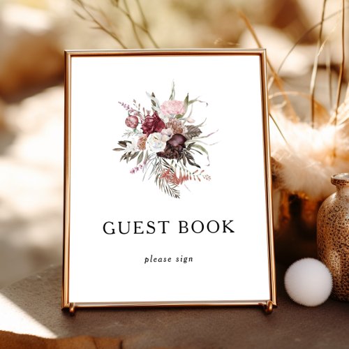 Burgundy Boho Floral Guest Book Sign