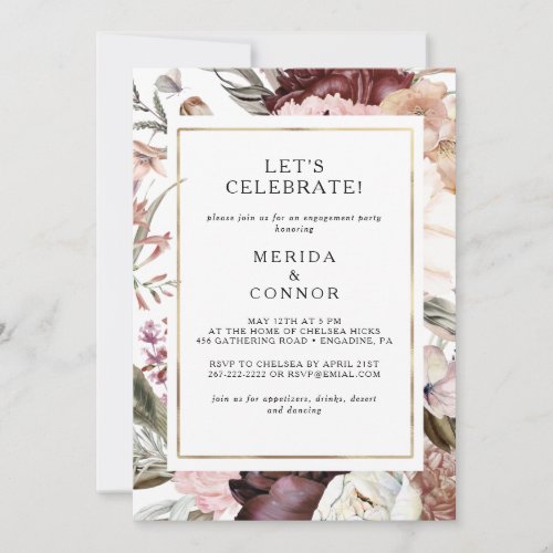 Burgundy Boho Floral Lets Celebrate Invitation