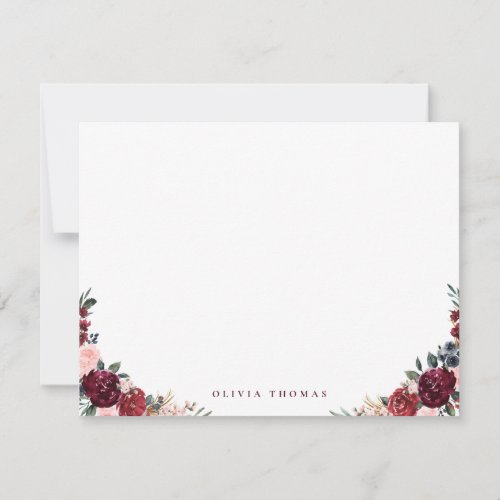 Burgundy boho floral personalized Stationery Note Card