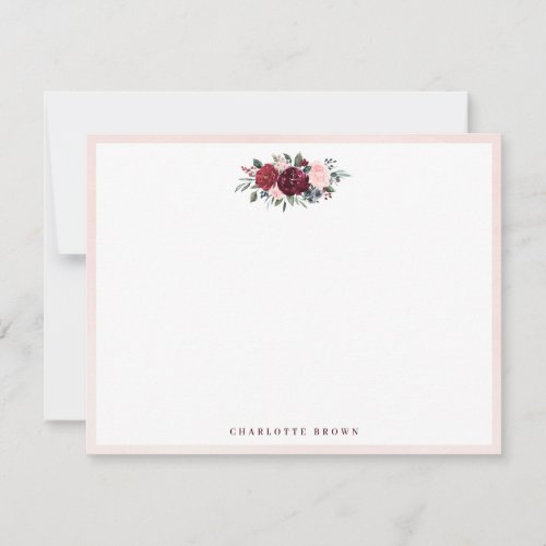 Burgundy boho floral personalized Stationery Note Card